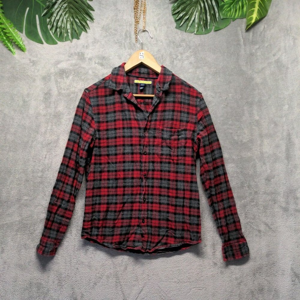 PRINCE & FOX Men Flannel Shirt Fall Winter Button-Up Pocket Casual Plaid SMALL